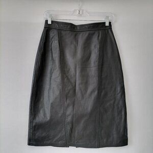 Vintage 80's Winlit Women's Black Leather Western Gothic Pencil Skirt Size 10
